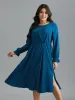 Ruffle Cuff Elastic Waist Split Hem Dress sold by Bloomchic