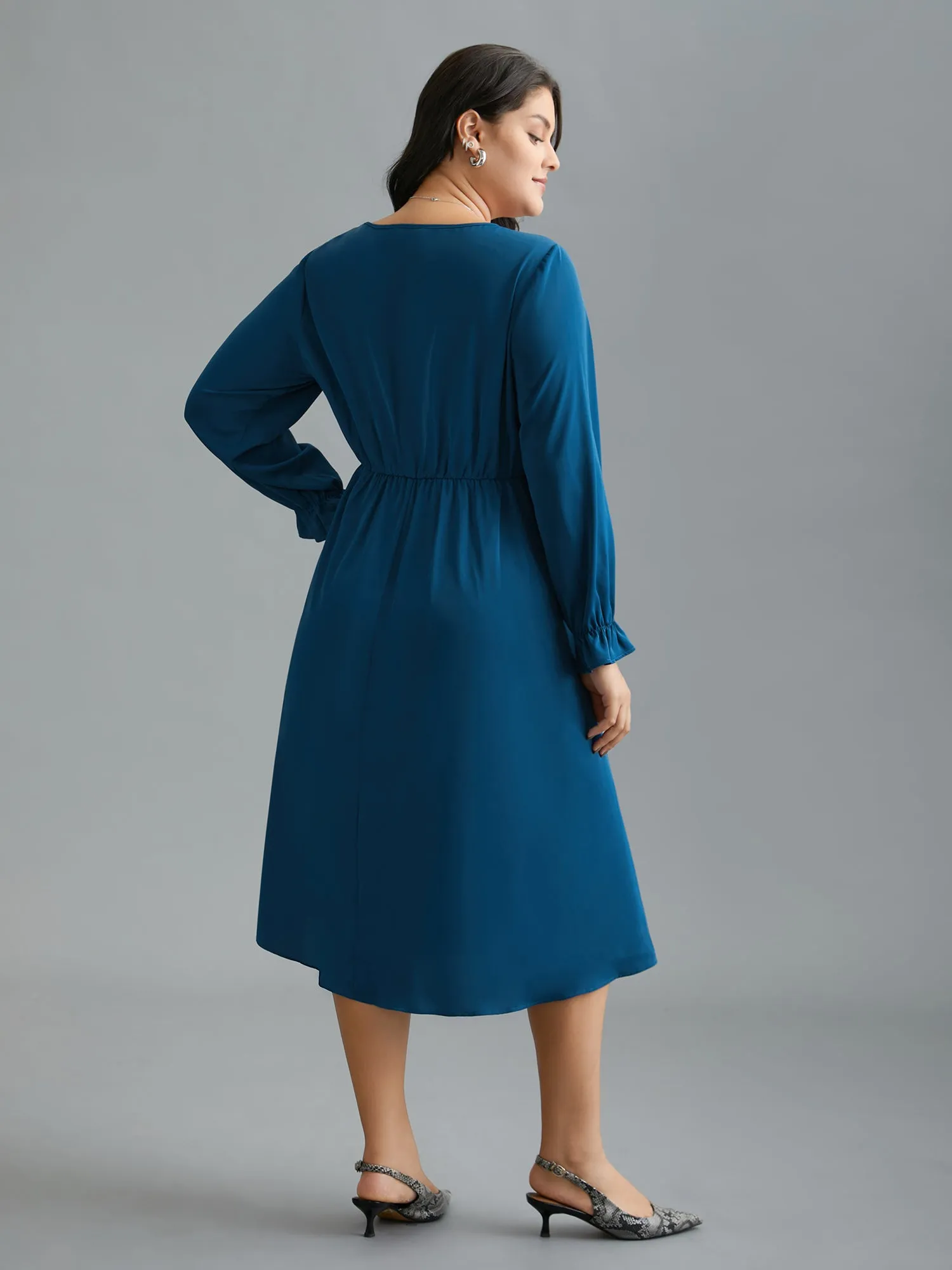 Ruffle Cuff Elastic Waist Split Hem Dress sold by Bloomchic product image thumbnail 5