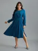 Ruffle Cuff Elastic Waist Split Hem Dress sold by Bloomchic