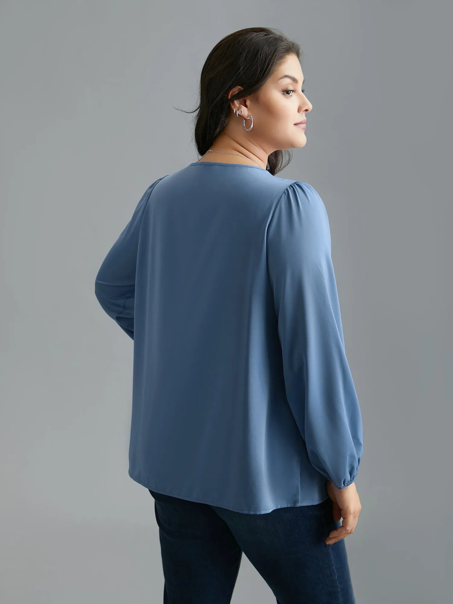 Criss Cross Neckline Puff Sleeve Gathered Blouse sold by Bloomchic product image thumbnail 4