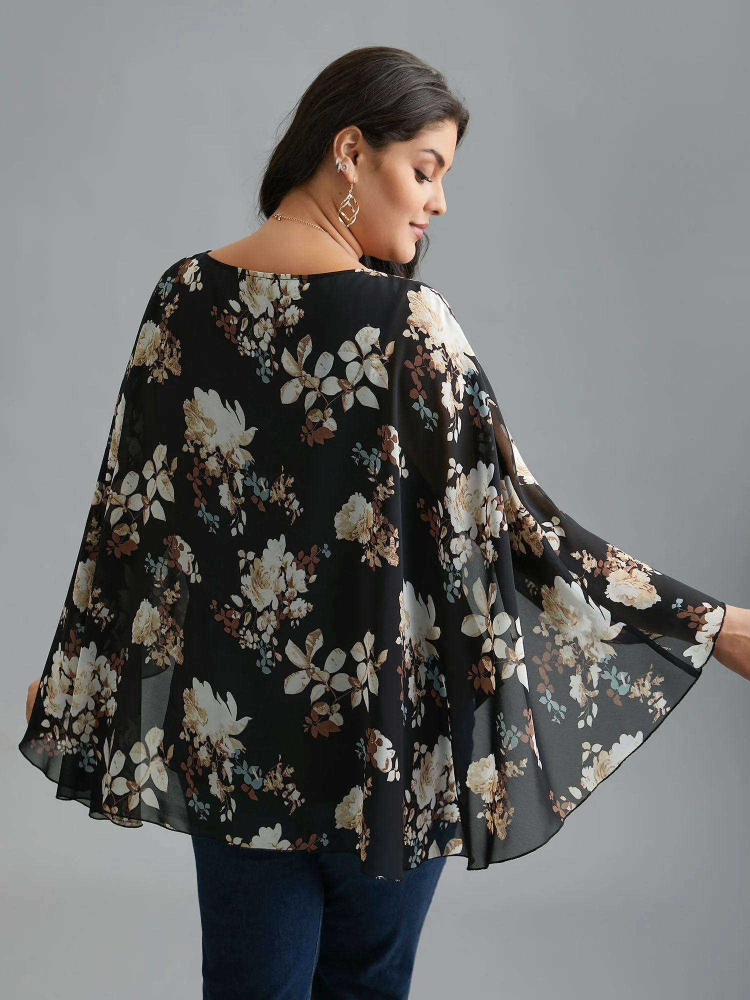 Floral Chiffon High Low Hem Ruffles Blouse sold by Bloomchic product image thumbnail 5