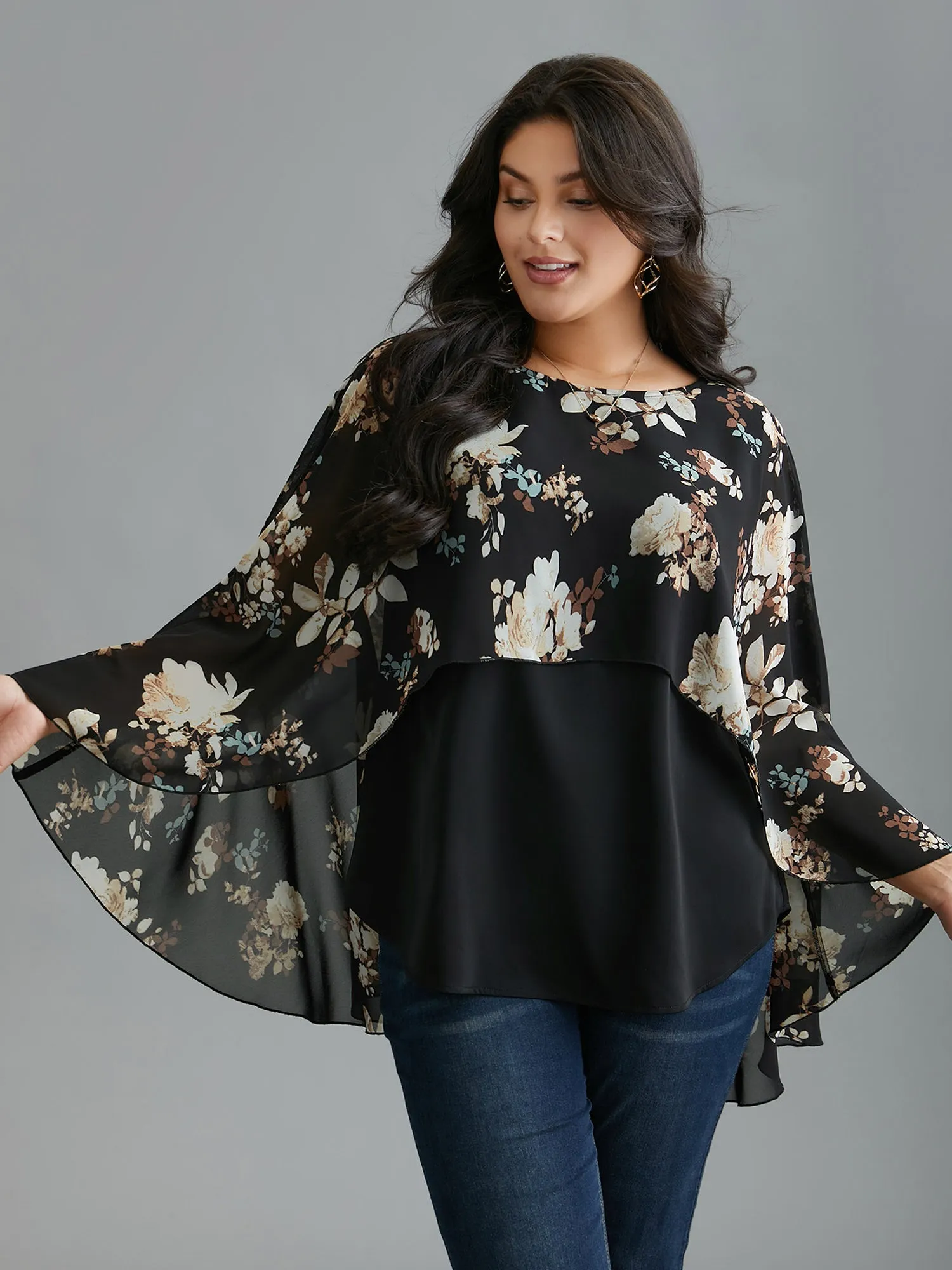 Floral Chiffon High Low Hem Ruffles Blouse sold by Bloomchic product image thumbnail 4