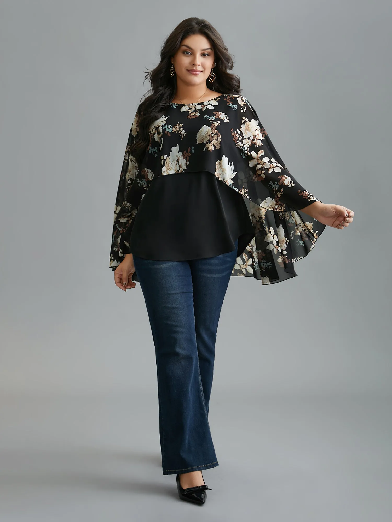 Floral Chiffon High Low Hem Ruffles Blouse sold by Bloomchic product image thumbnail 2