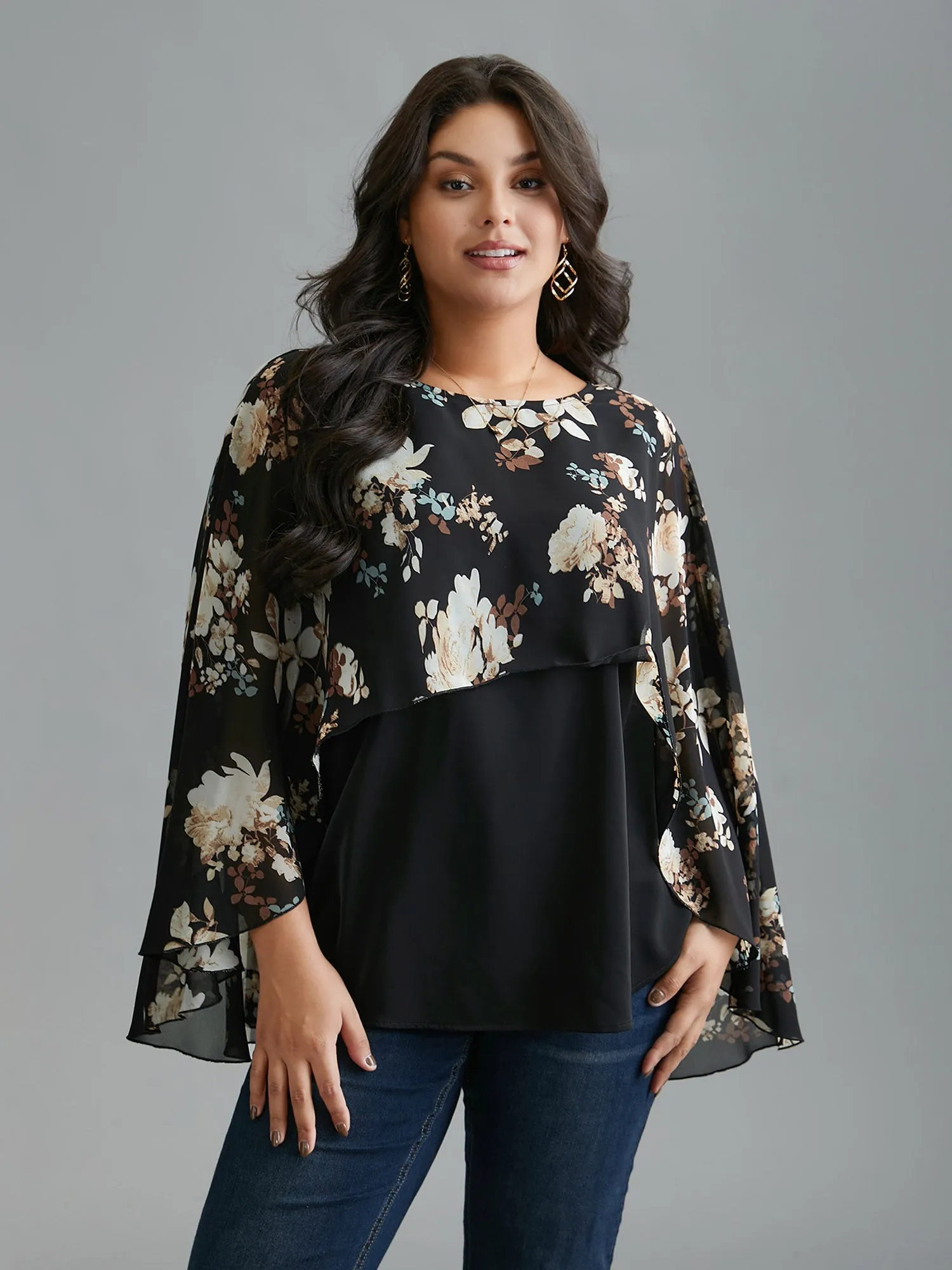 Floral Chiffon High Low Hem Ruffles Blouse sold by Bloomchic product image thumbnail 3