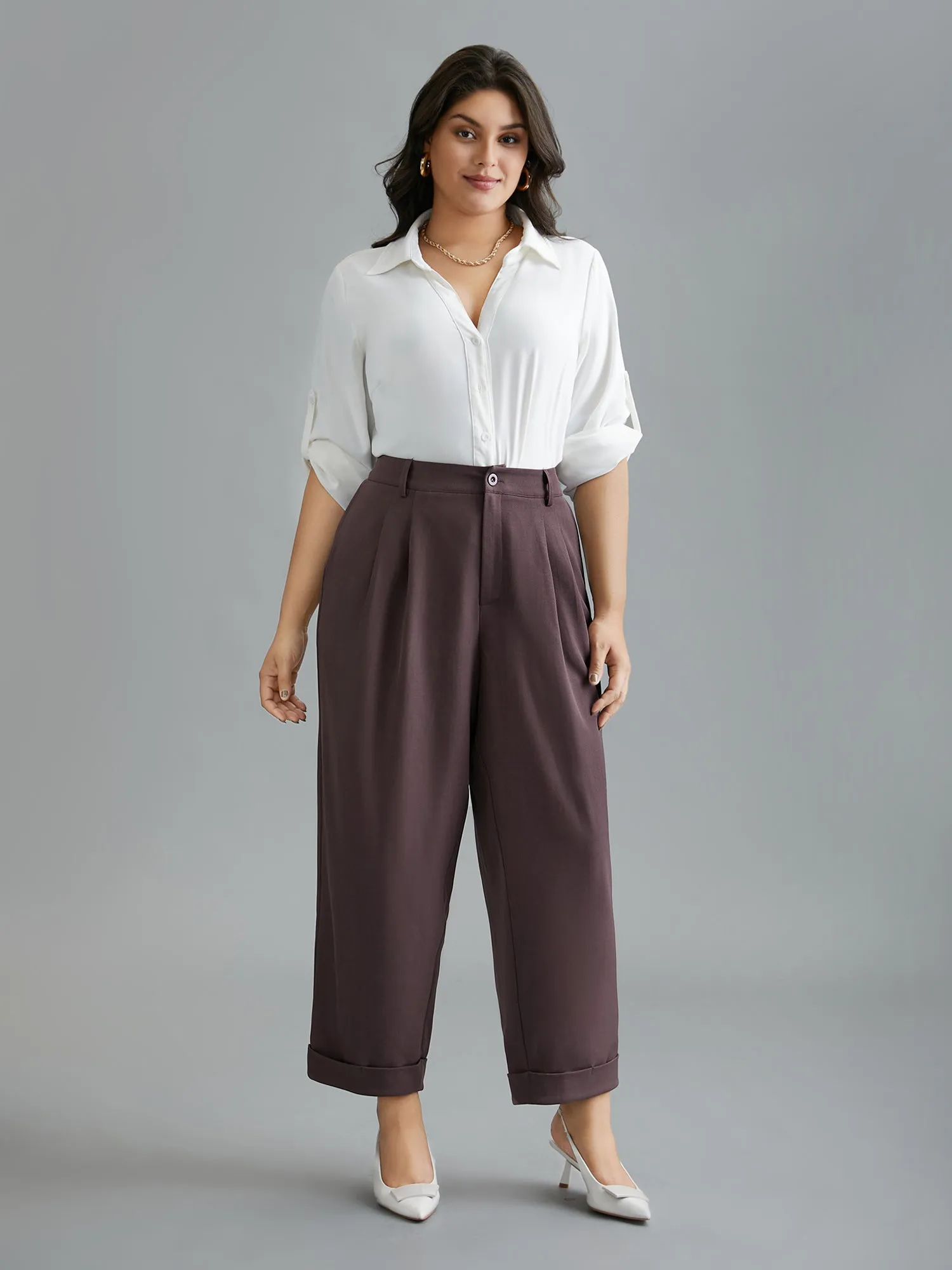 Cuffed Hem Pleated Straight Leg Pants sold by Bloomchic product image thumbnail 5