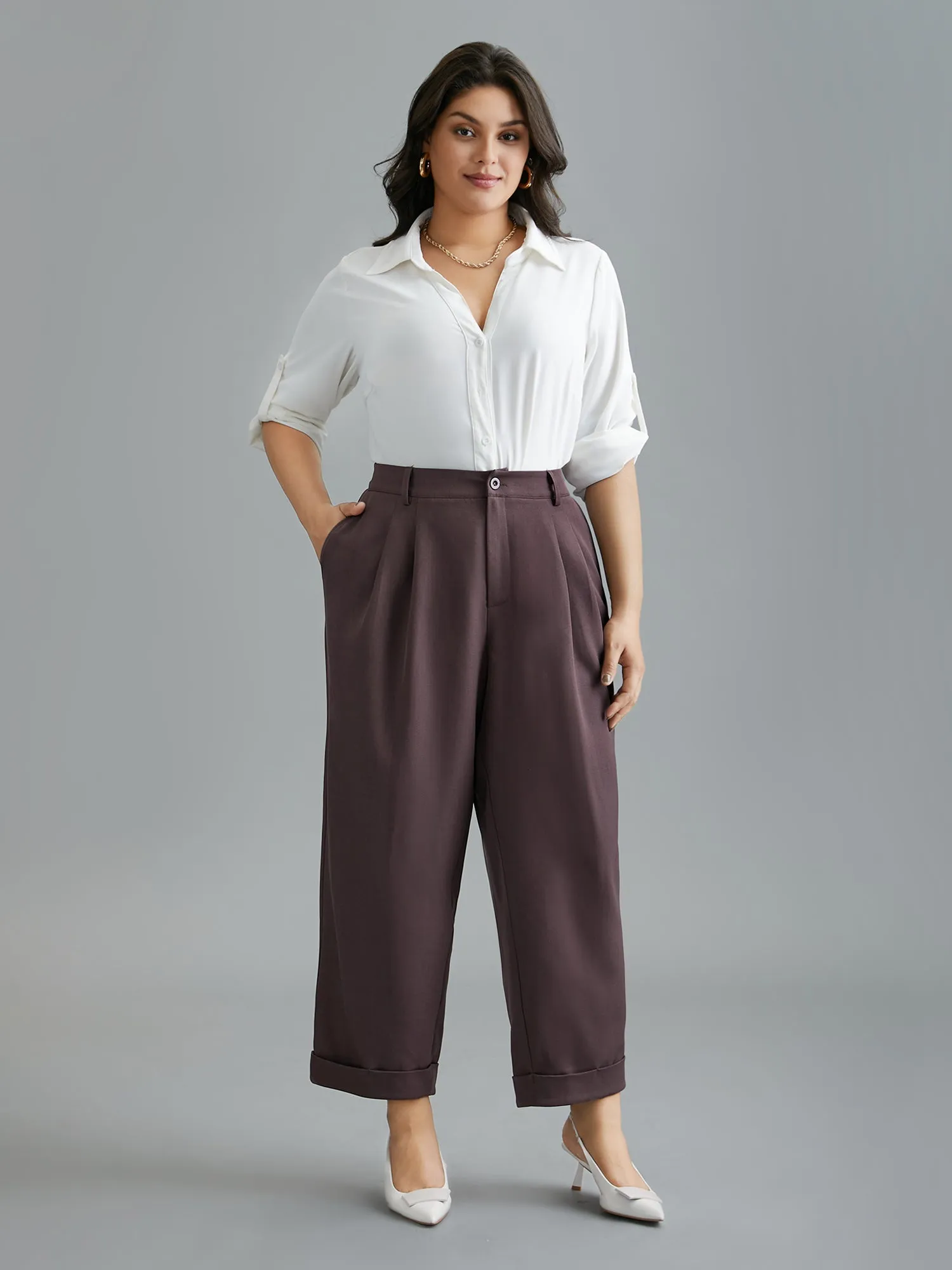 Cuffed Hem Pleated Straight Leg Pants sold by Bloomchic product image thumbnail 2