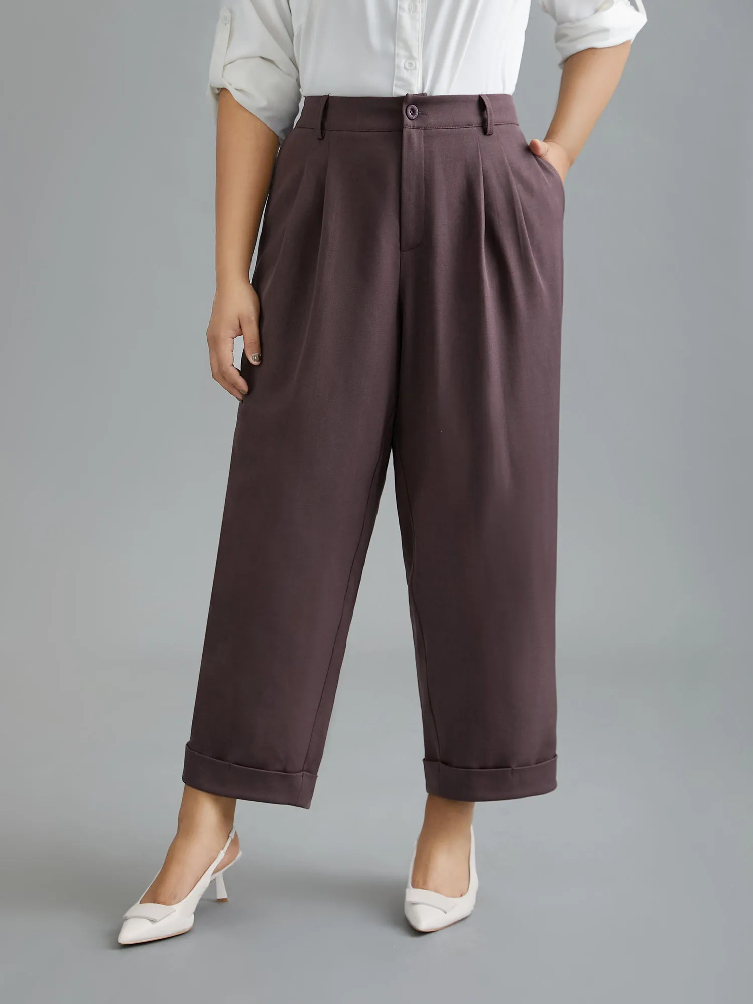 Cuffed Hem Pleated Straight Leg Pants sold by Bloomchic