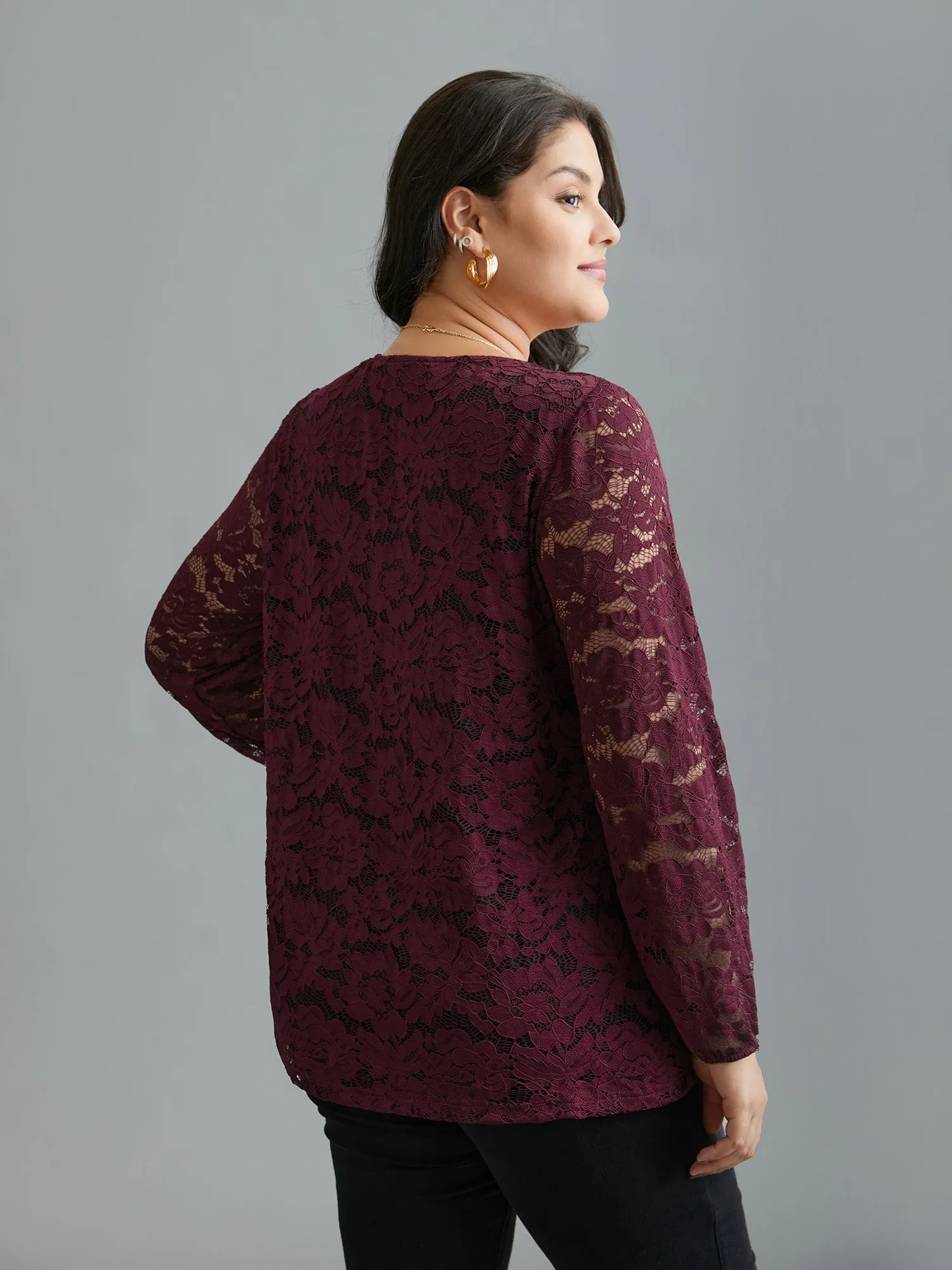 Sheer Lace Sleeve Pleated Slim-Fit Blouse sold by Bloomchic product image thumbnail 5