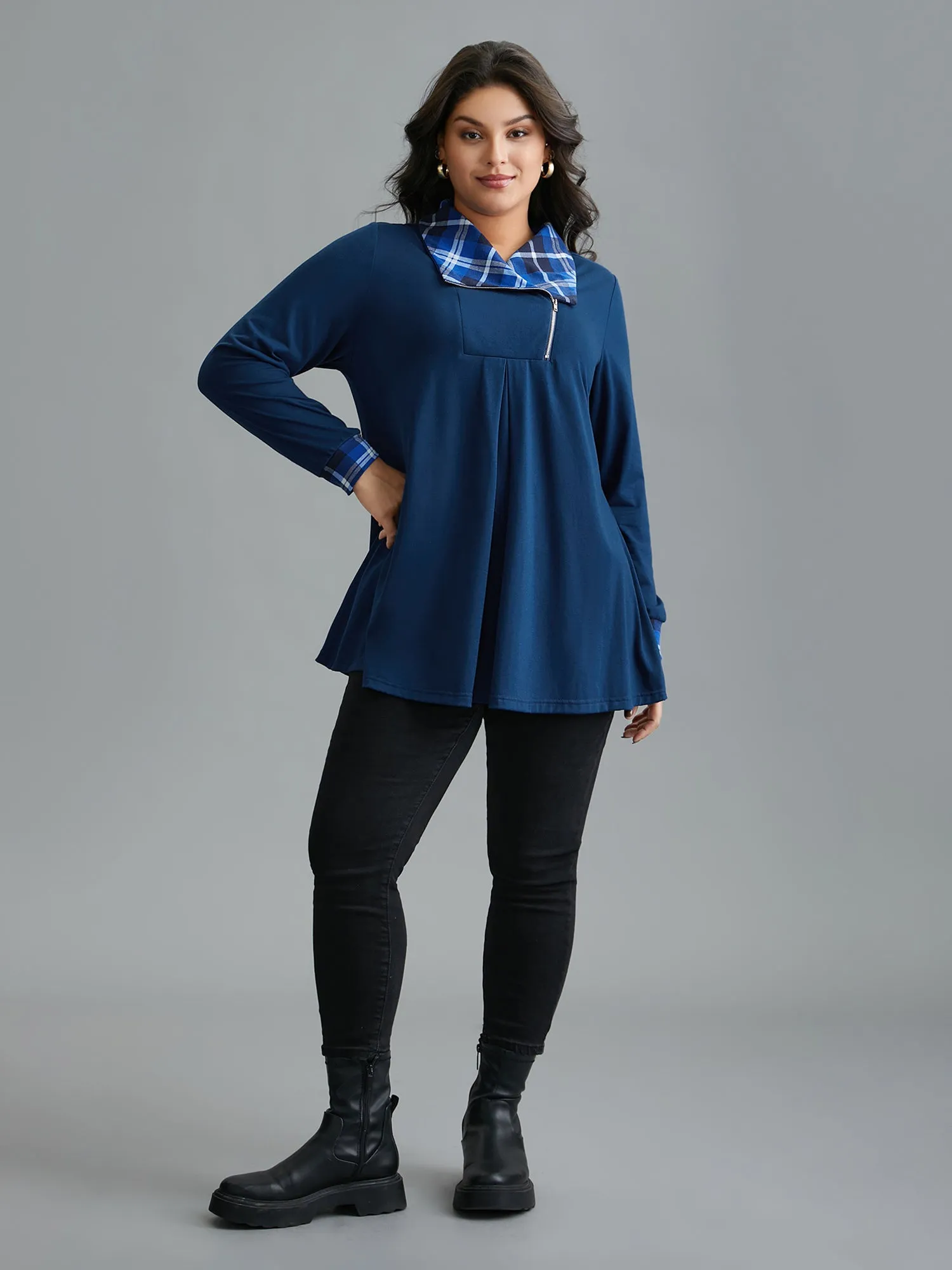 Contrasting Color Half Zipper Knit Top sold by Bloomchic product image thumbnail 3