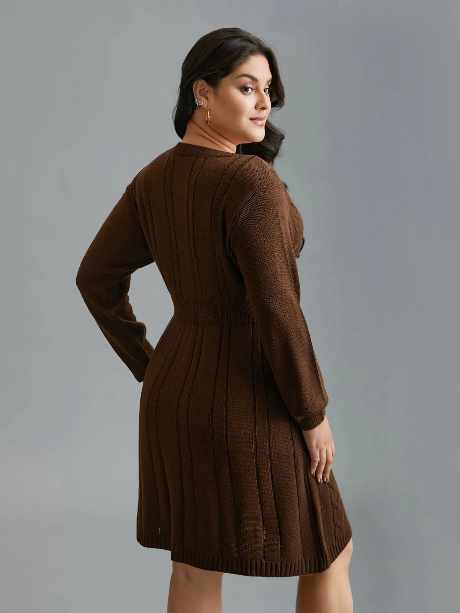 Textured Cable Knit V-Neck Midi Sweater Dress sold by Bloomchic product image thumbnail 2