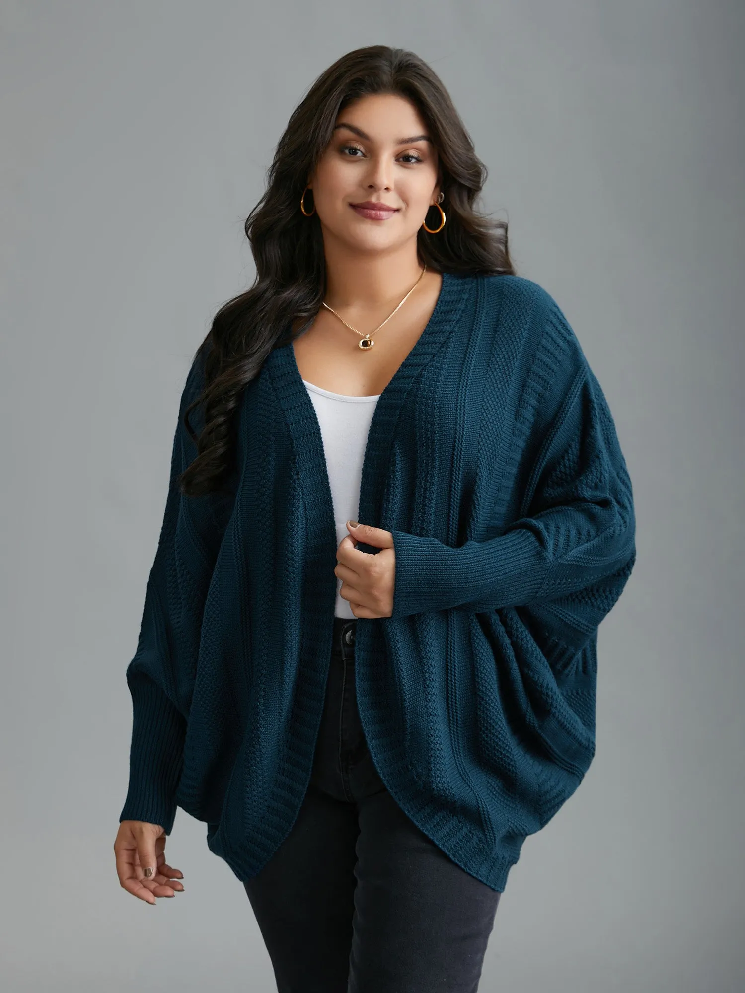 Curvy Ribbed Hem Cocoon Knit Cardigan sold by Bloomchic product image thumbnail 4