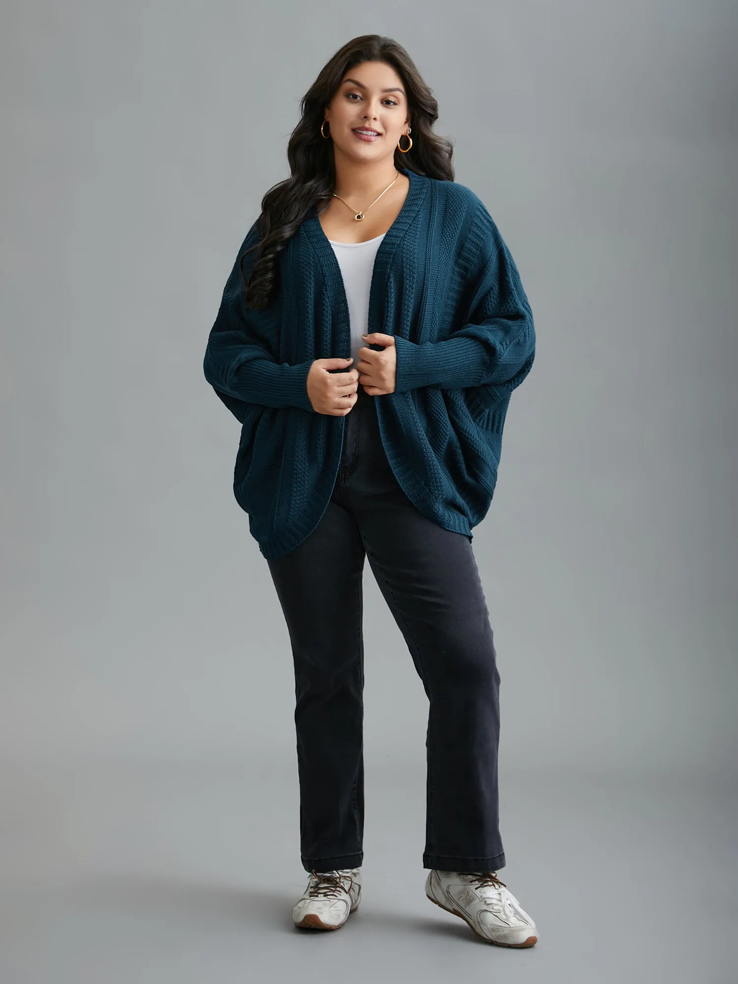 Curvy Ribbed Hem Cocoon Knit Cardigan sold by Bloomchic product image thumbnail 3