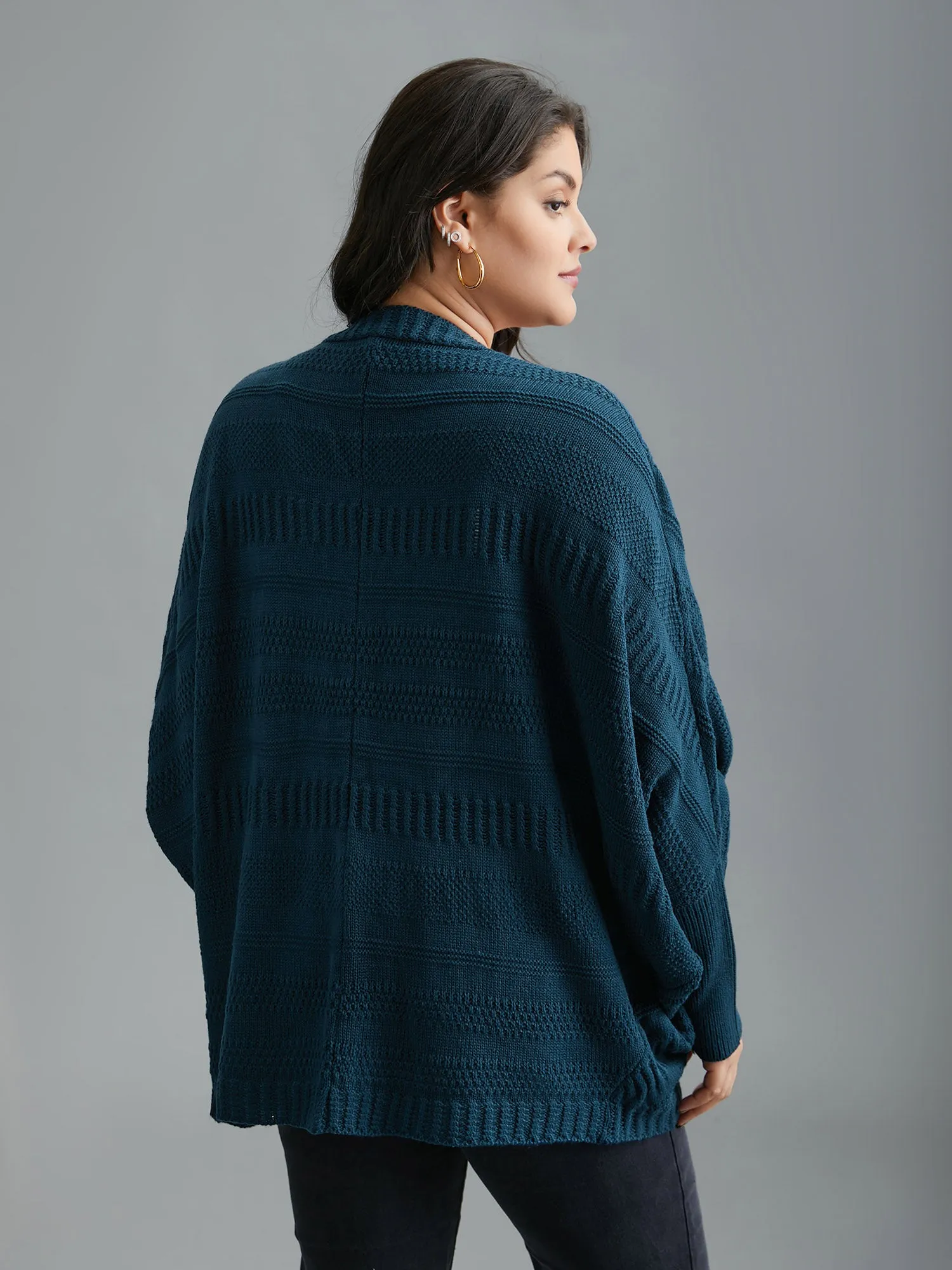 Curvy Ribbed Hem Cocoon Knit Cardigan sold by Bloomchic product image thumbnail 2