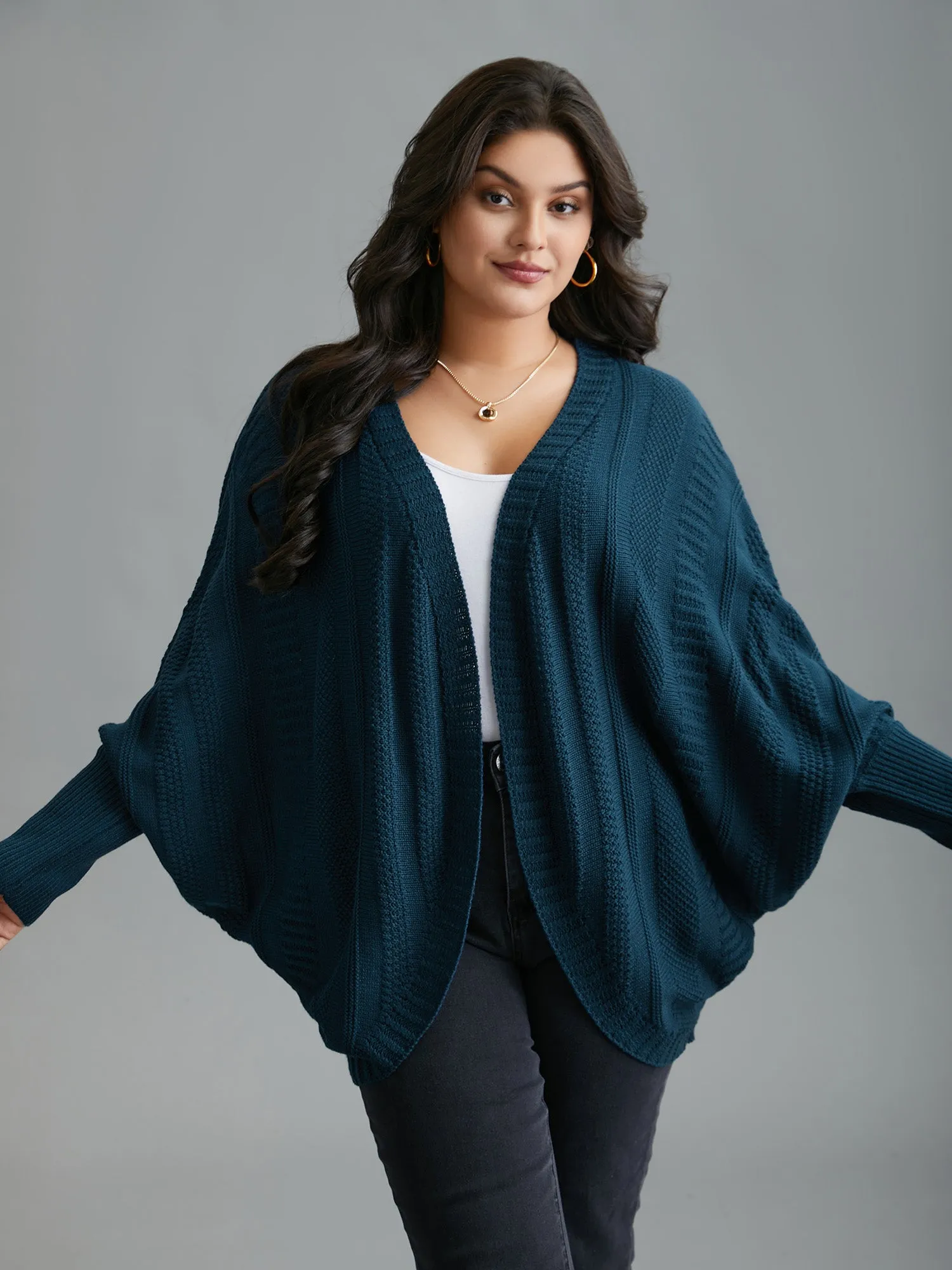 Curvy Ribbed Hem Cocoon Knit Cardigan sold by Bloomchic