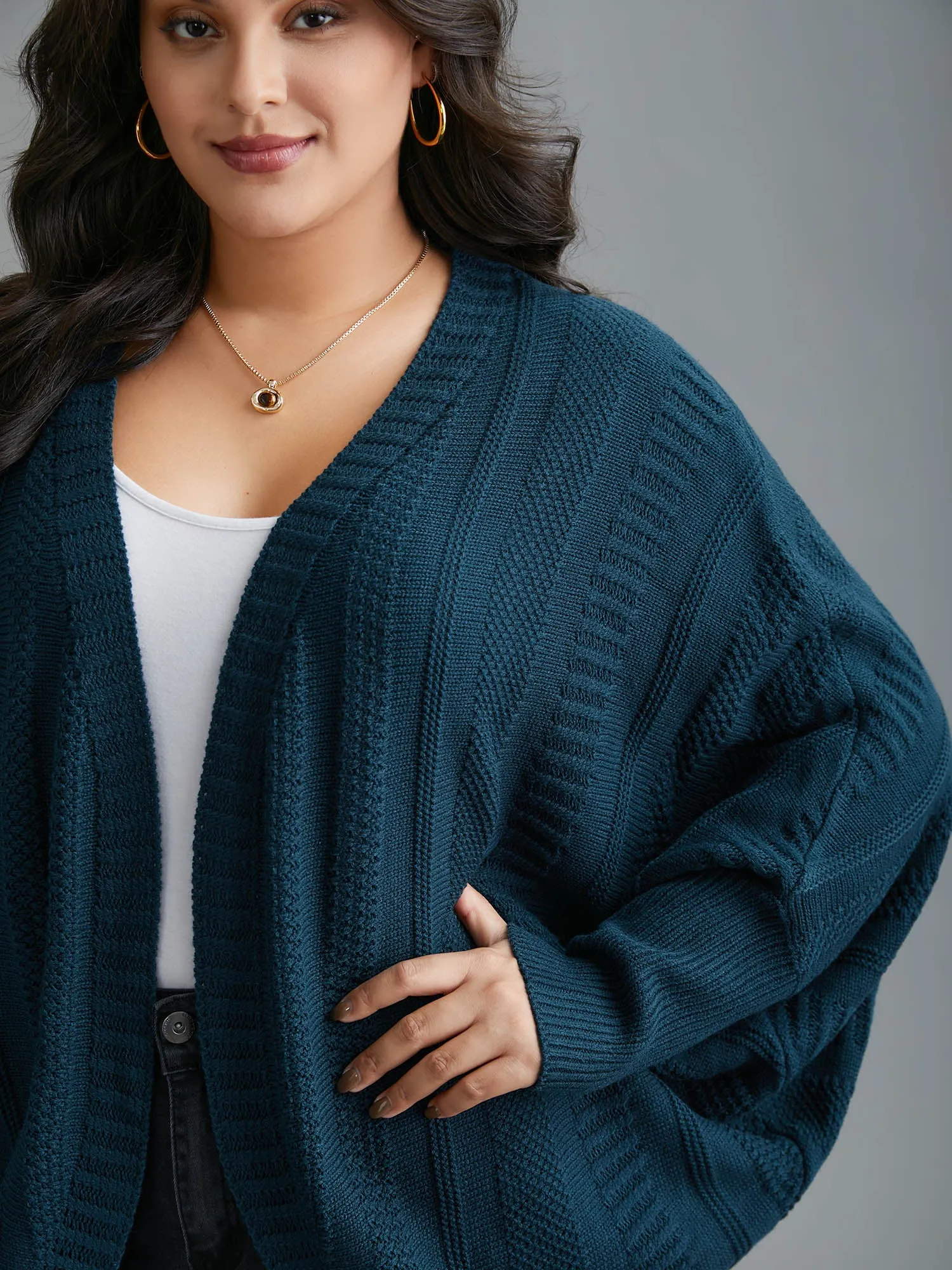 Curvy Ribbed Hem Cocoon Knit Cardigan sold by Bloomchic product image thumbnail 5