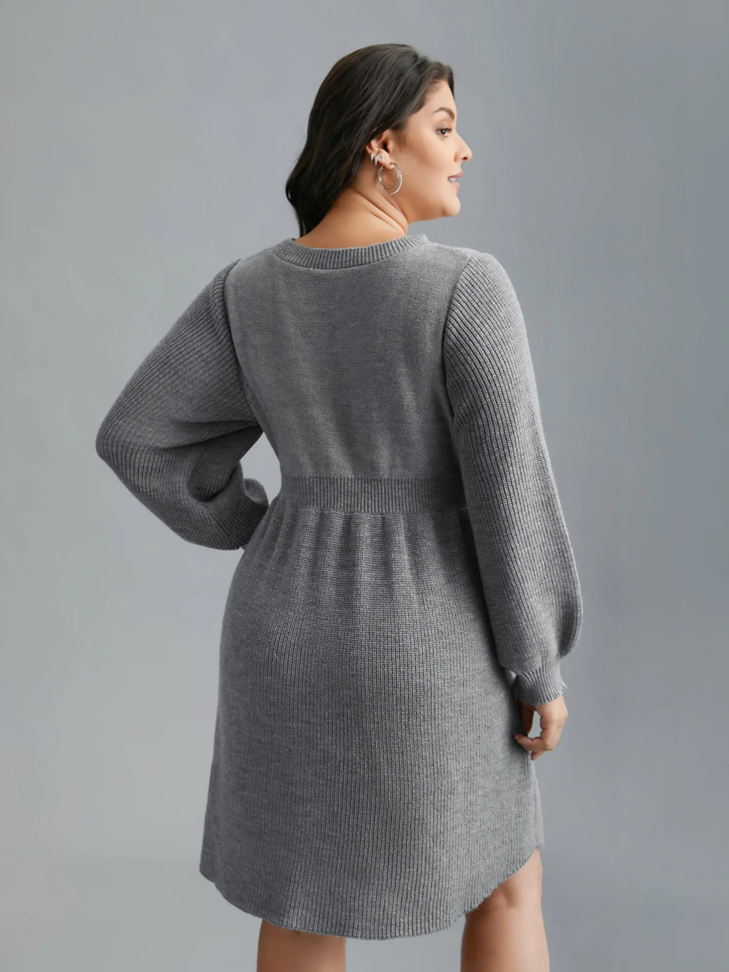 Cable Knit Elastic Waist Midi Sweater Dress sold by Bloomchic product image thumbnail 2