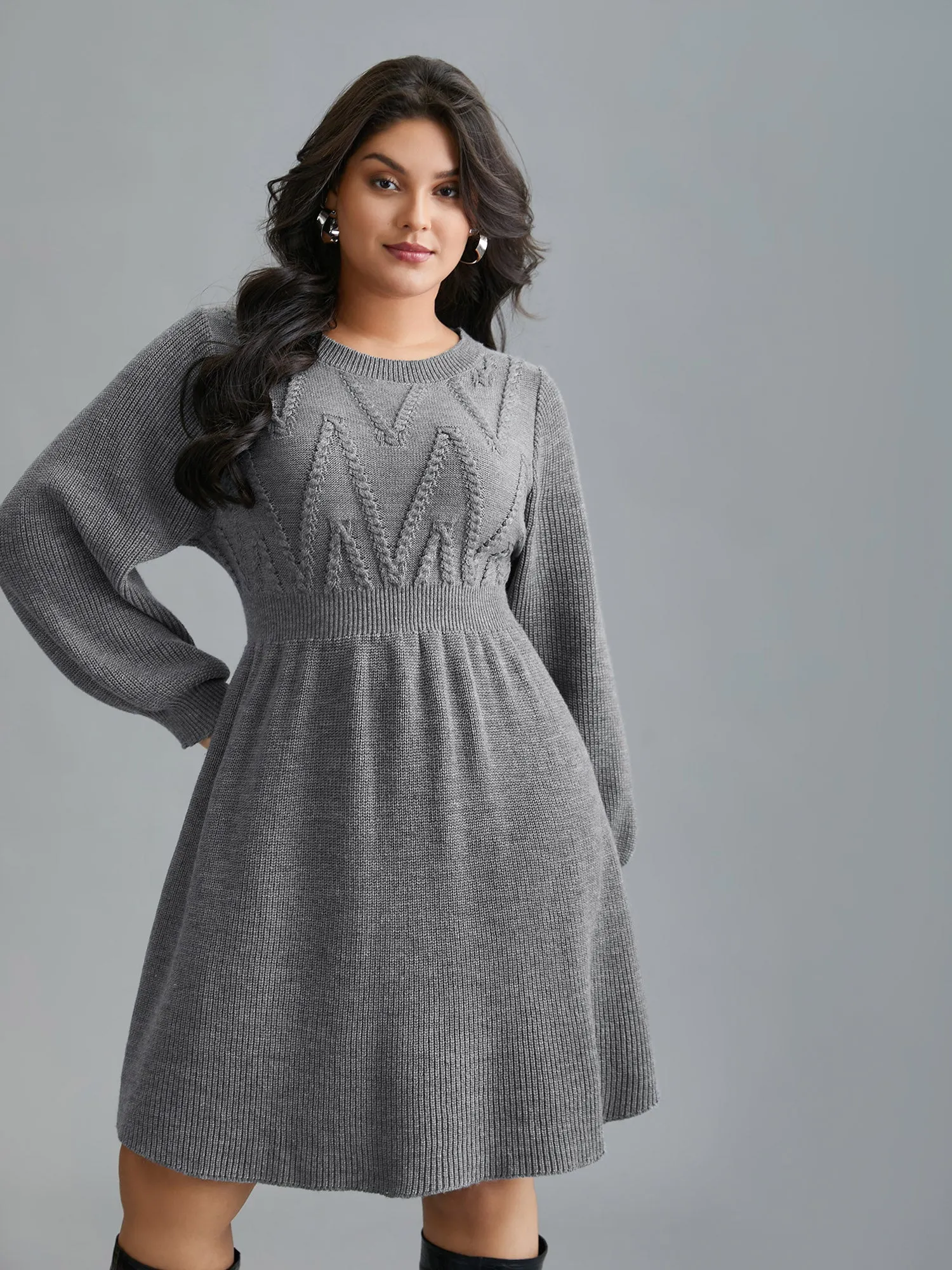 Cable Knit Elastic Waist Midi Sweater Dress sold by Bloomchic