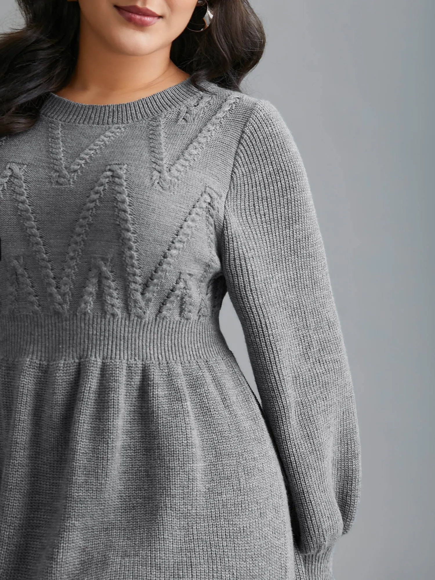 Cable Knit Elastic Waist Midi Sweater Dress sold by Bloomchic product image thumbnail 5