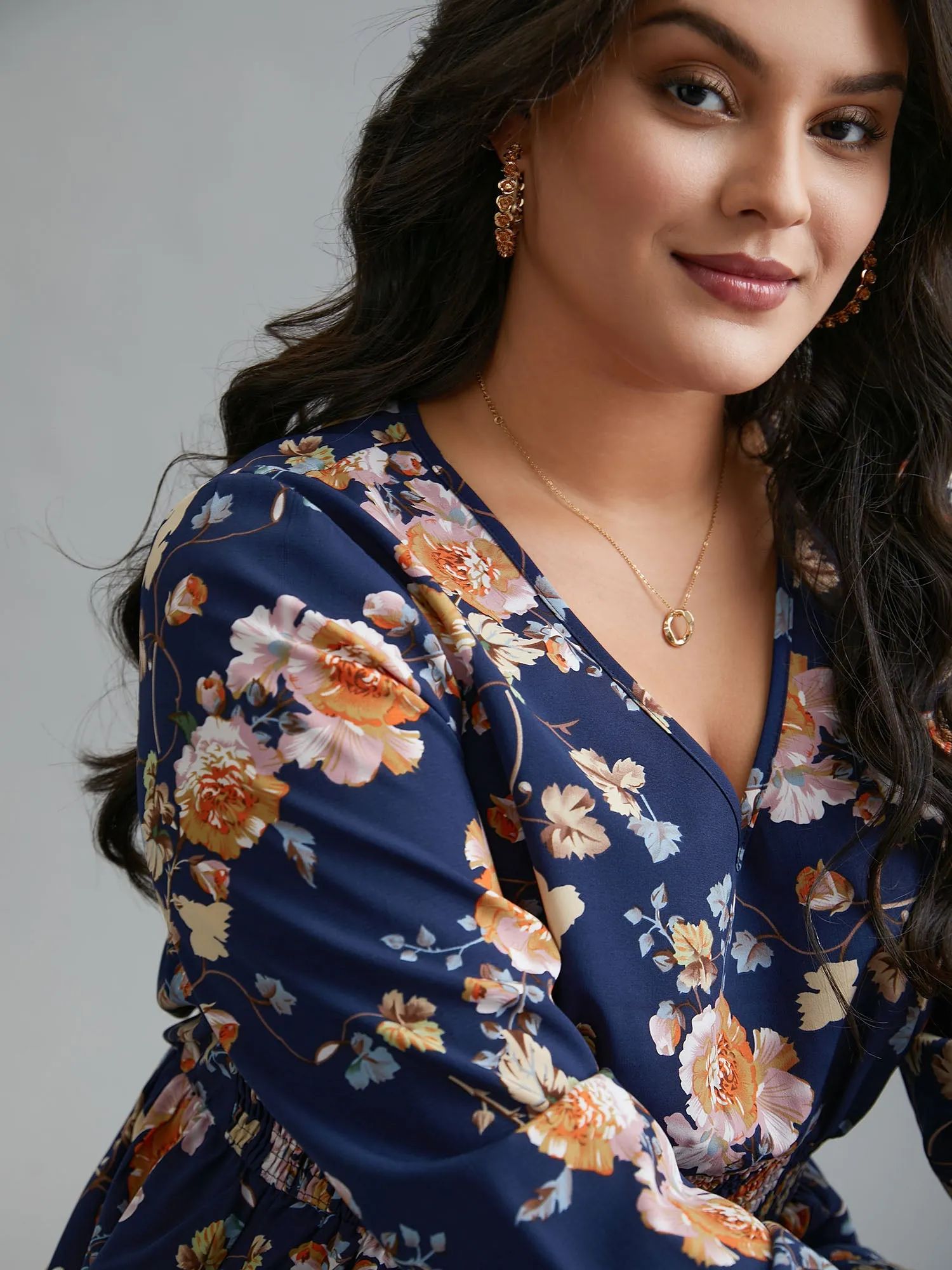 Floral Shirred V-Neck Maxi Dress sold by Bloomchic product image thumbnail 2