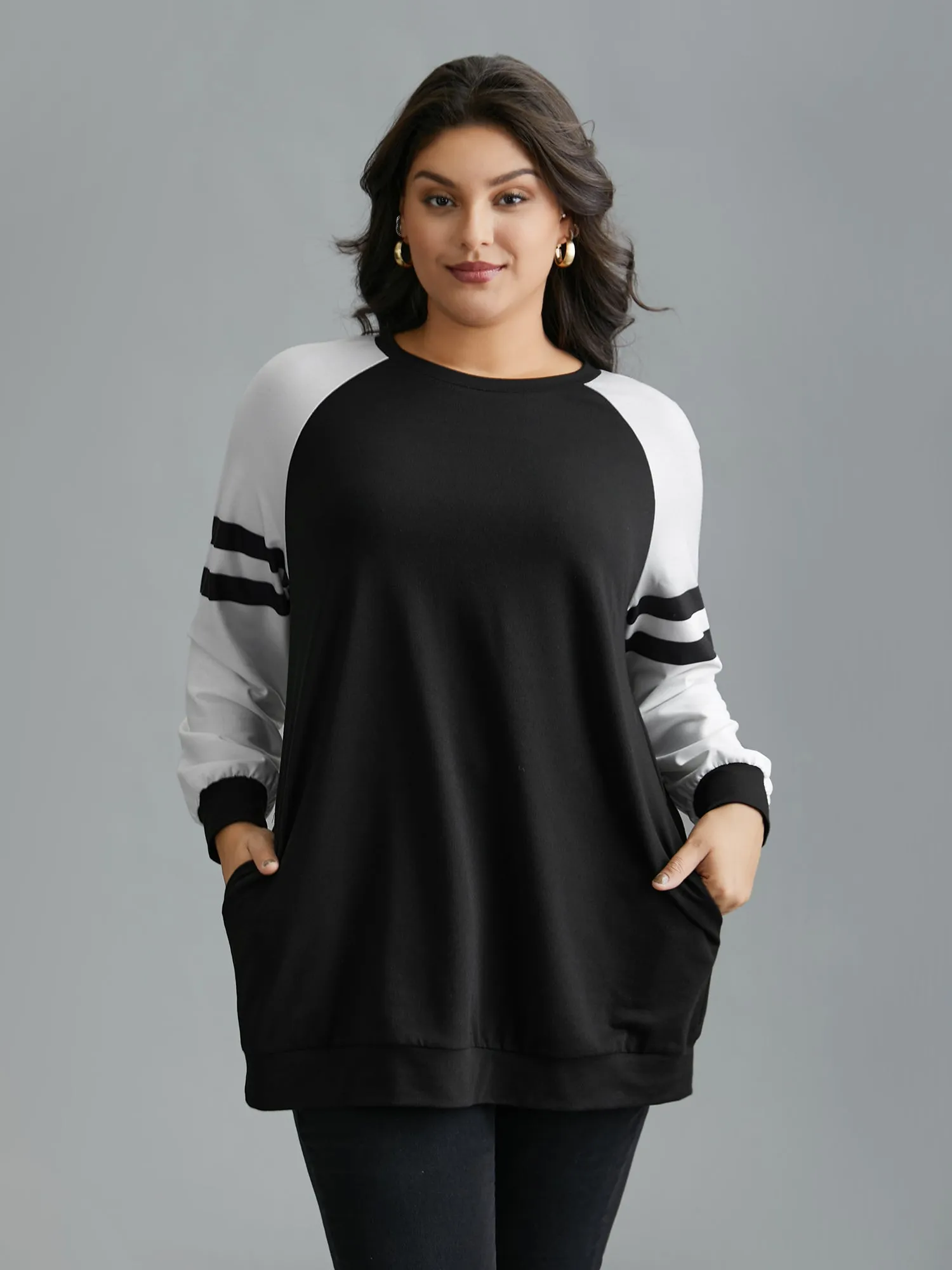 Color Block Raglan Sleeve Stretchy Sweatshirt sold by Bloomchic