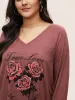 Rose Print Pocket Raglan Sleeve Tunic T-shirt sold by Bloomchic