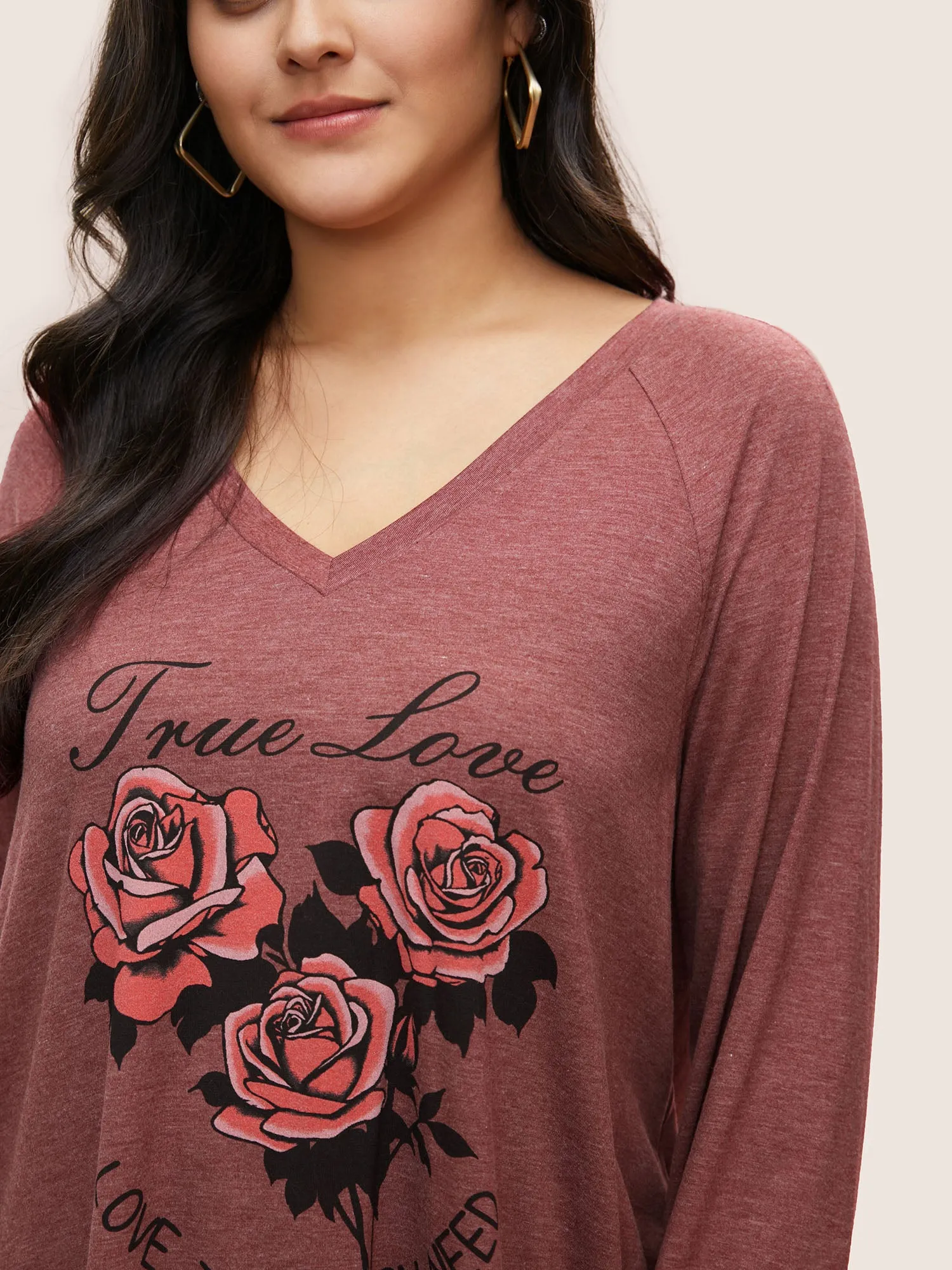Rose Print Pocket Raglan Sleeve Tunic T-shirt sold by Bloomchic product image thumbnail 4
