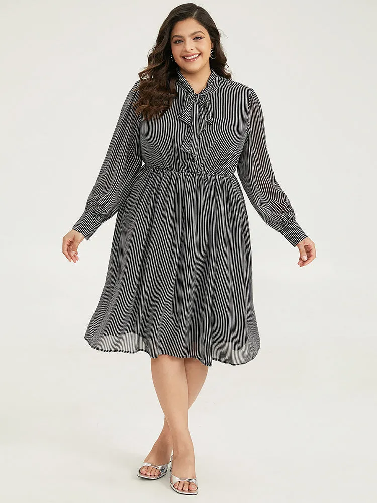 Striped Mesh Elastic Waist Knot Neck Dress sold by Bloomchic product image thumbnail 2