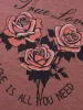 Rose Print Pocket Raglan Sleeve Tunic T-shirt sold by Bloomchic