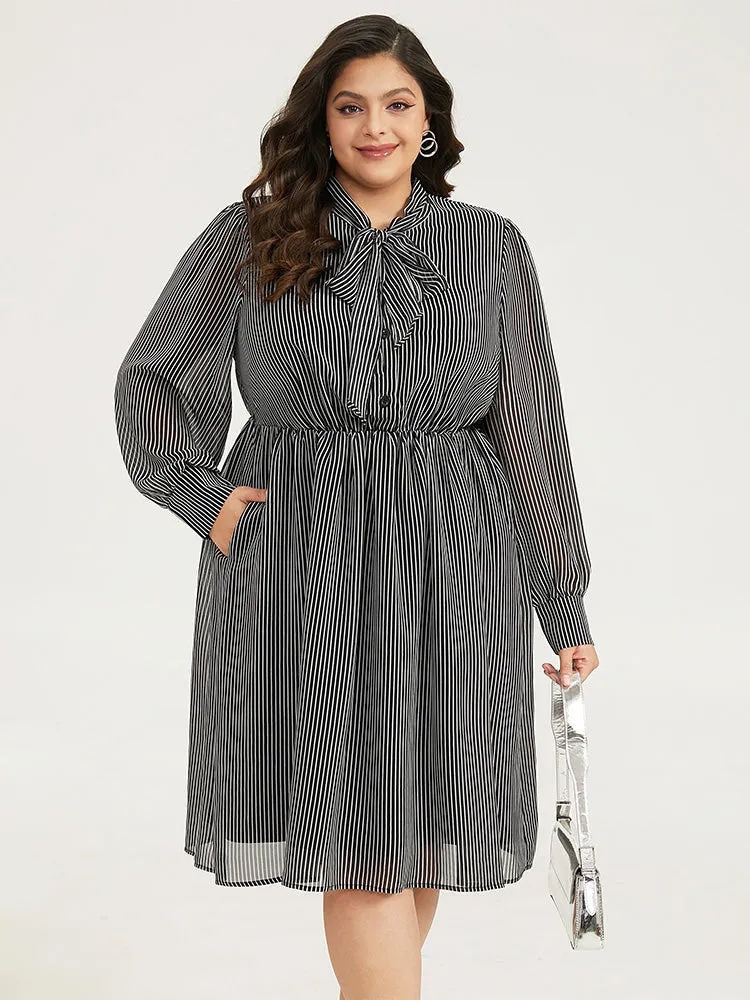 Striped Mesh Elastic Waist Knot Neck Dress sold by Bloomchic product image thumbnail 3