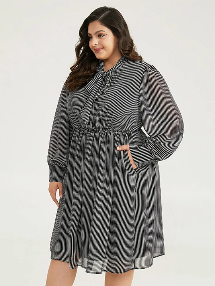 Striped Mesh Elastic Waist Knot Neck Dress sold by Bloomchic product image thumbnail 4