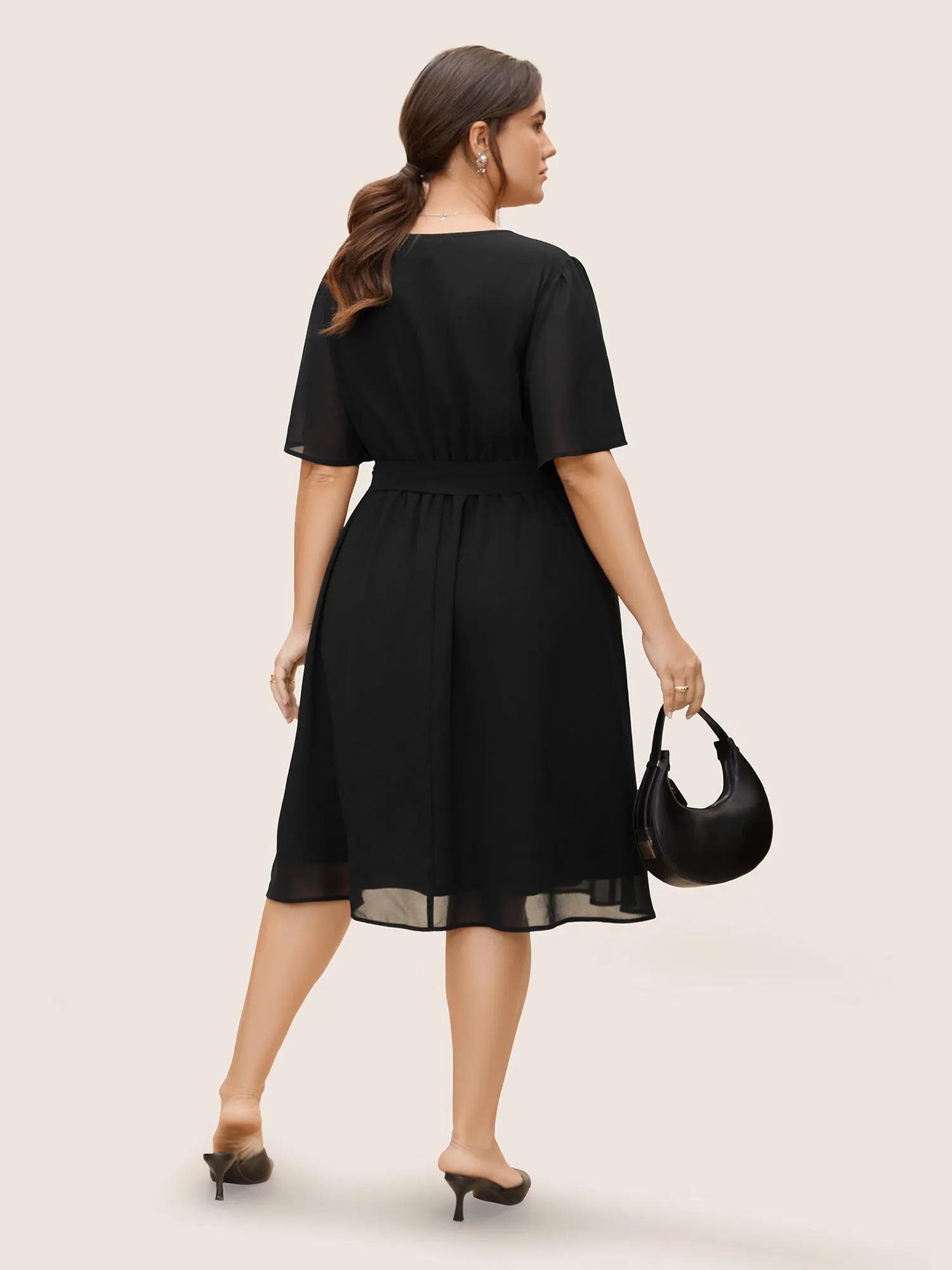 Chiffon Button Detail Flutter Sleeve Dress sold by Bloomchic product image thumbnail 3
