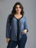 Contrasting Panel Lantern Sleeve Shirt sold by Bloomchic
