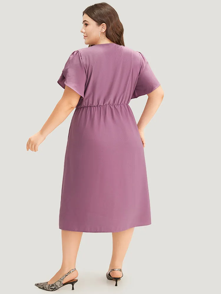 Plain Guipure Lace Pocket Petal Sleeve Dress sold by Bloomchic product image thumbnail 4