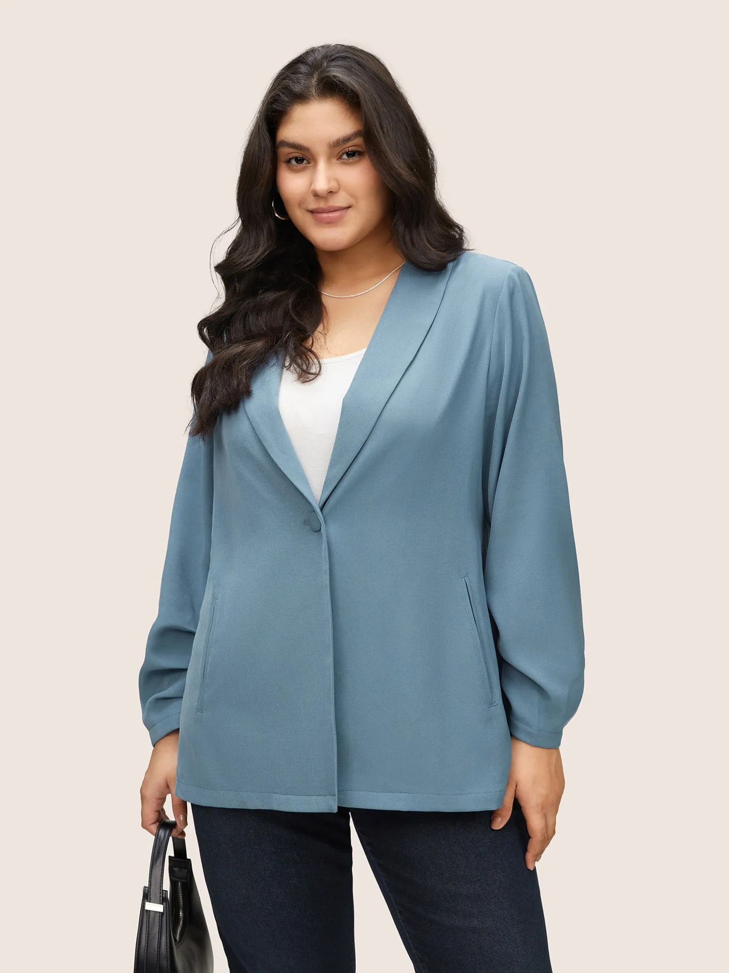 Lapel Collar Pleated Sleeve Button Up Blazer sold by Bloomchic product image thumbnail 4