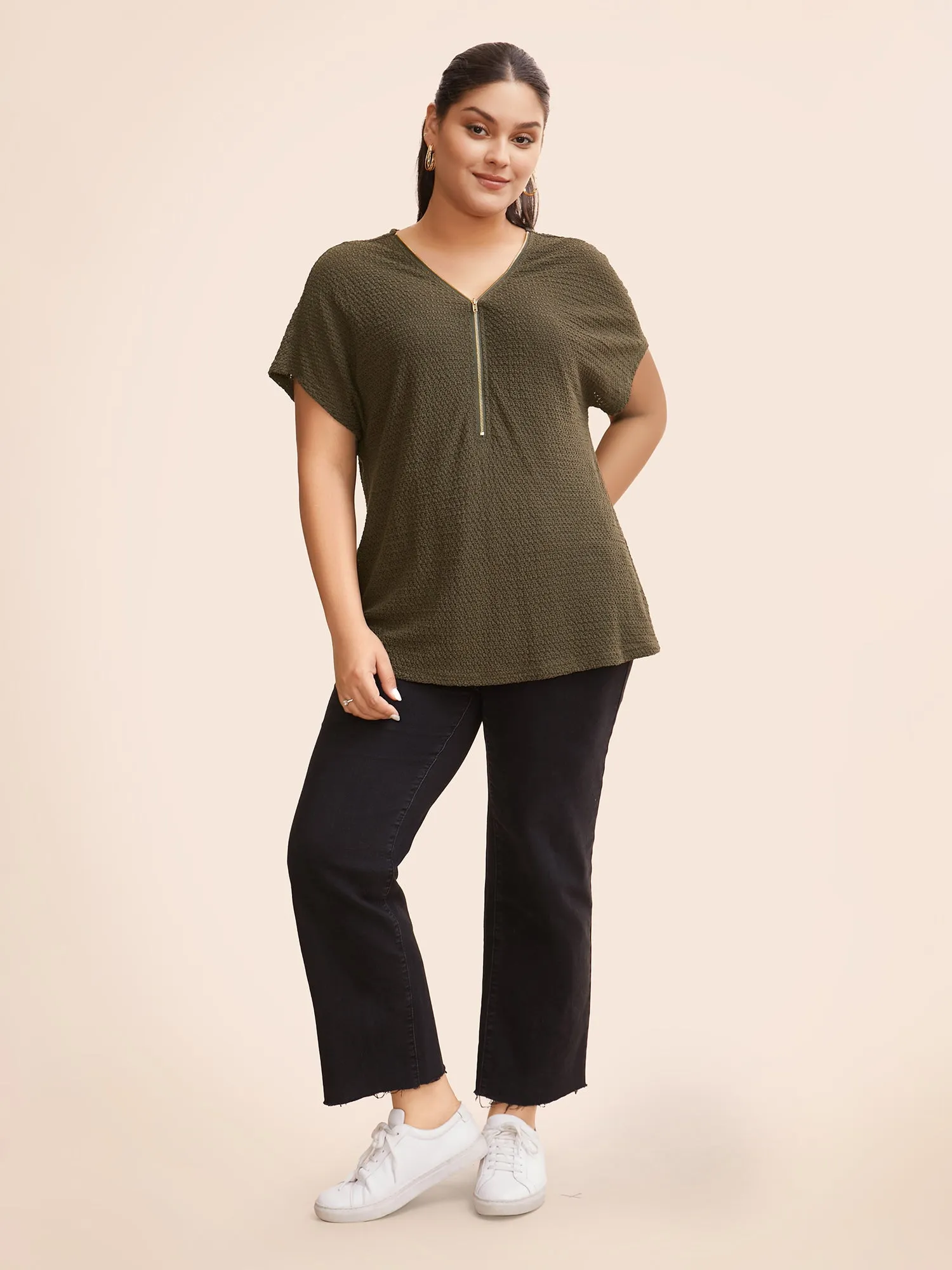 Texture Half Zip Batwing Sleeve T-shirt sold by Bloomchic product image thumbnail 2