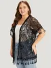 Solid Lace Fringe Trim Open Front Kimono sold by Bloomchic