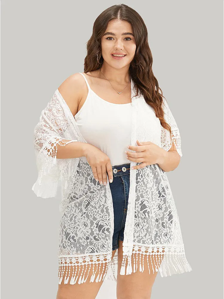 Solid Lace Fringe Trim Open Front Kimono sold by Bloomchic product image thumbnail 5