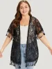 Solid Lace Fringe Trim Open Front Kimono sold by Bloomchic