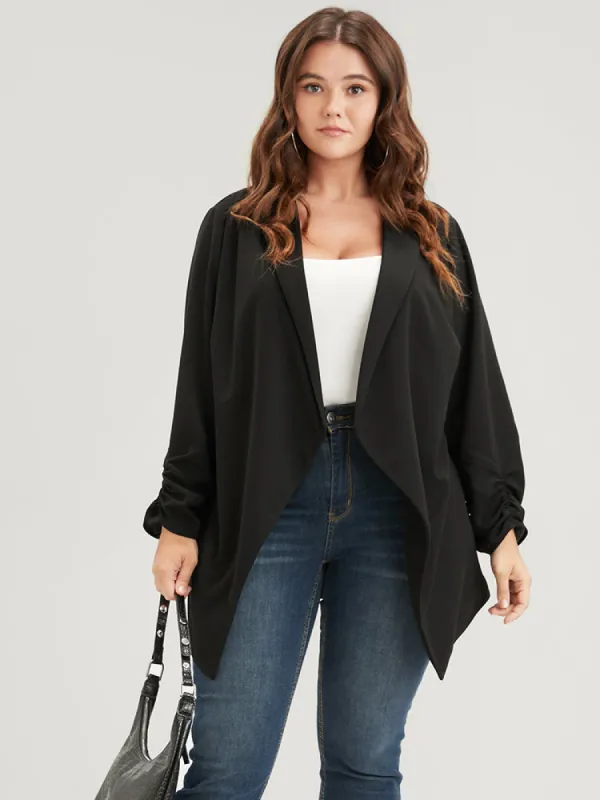 Solid Ruched Sleeve Lapel Collar Blazer sold by Bloomchic
