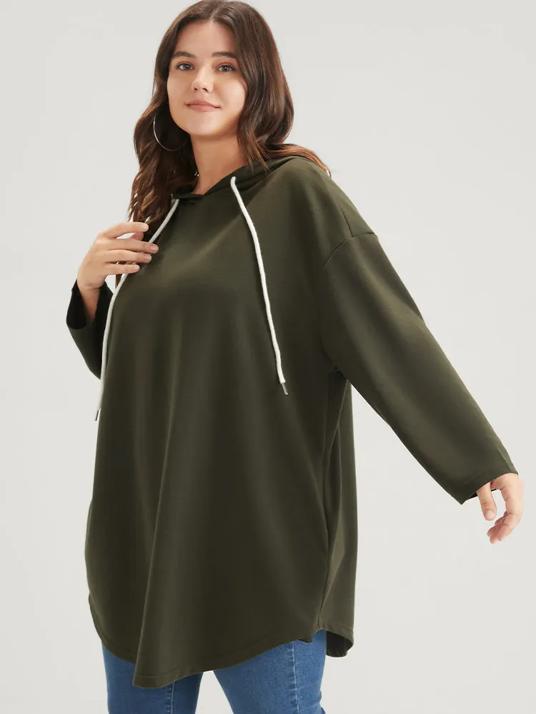 Solid Pocket Arc Hem Drawstring Hooded Sweatshirt sold by Bloomchic product image thumbnail 5