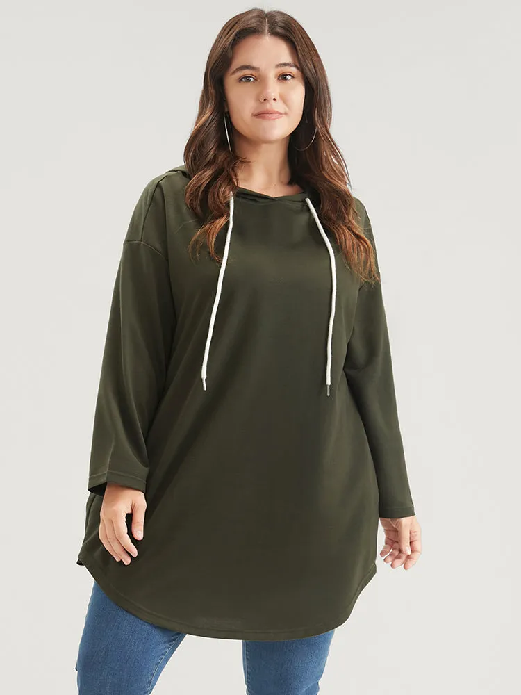 Solid Pocket Arc Hem Drawstring Hooded Sweatshirt sold by Bloomchic product image thumbnail 4