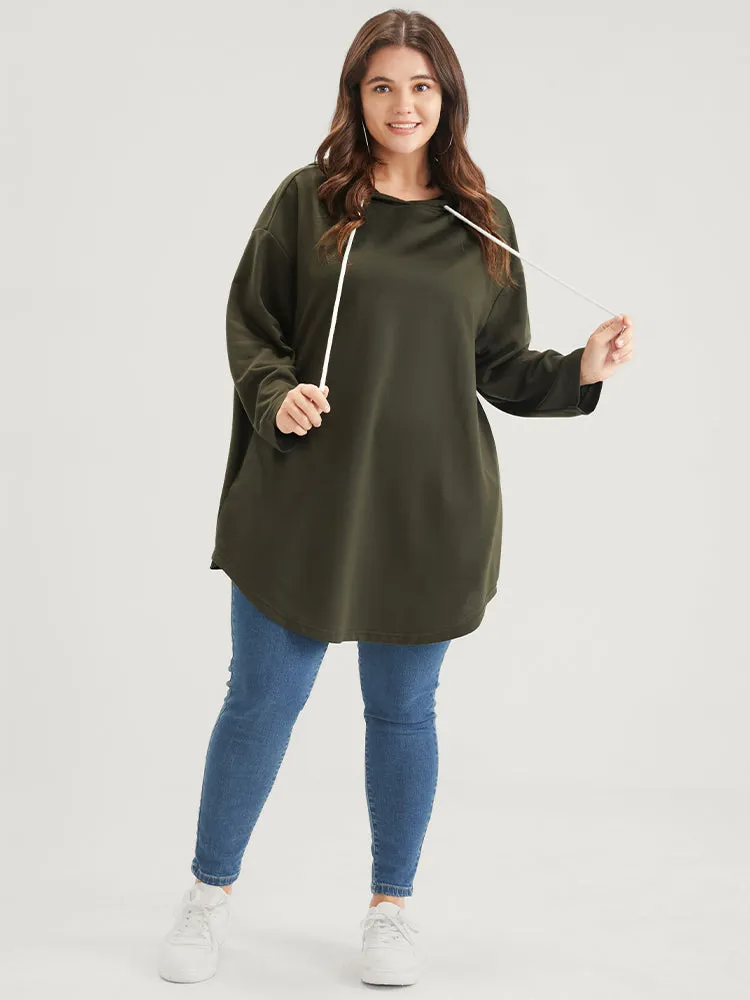 Solid Pocket Arc Hem Drawstring Hooded Sweatshirt sold by Bloomchic product image thumbnail 2