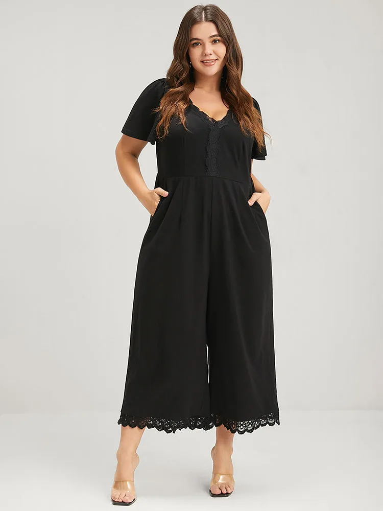 Solid Ruffles Contrast Lace Pocket Jumpsuit sold by Bloomchic product image thumbnail 2