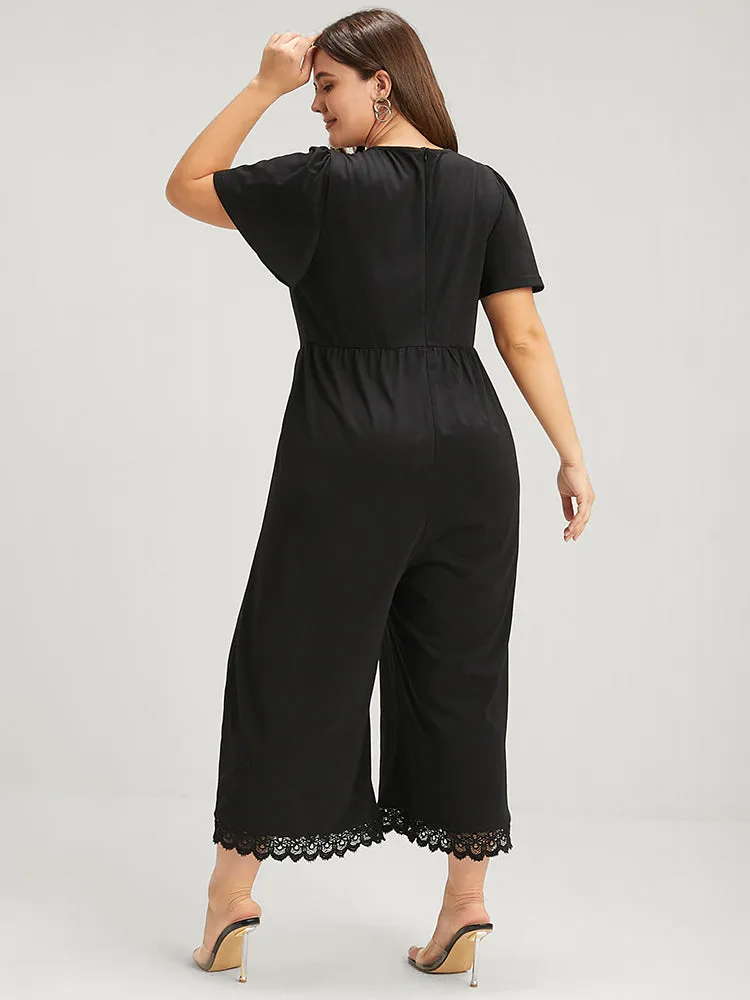Solid Ruffles Contrast Lace Pocket Jumpsuit sold by Bloomchic product image thumbnail 4