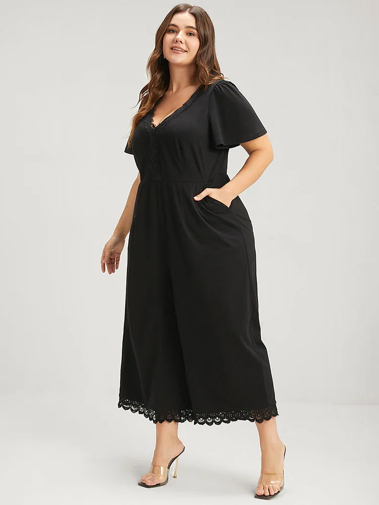 Solid Ruffles Contrast Lace Pocket Jumpsuit sold by Bloomchic product image thumbnail 3