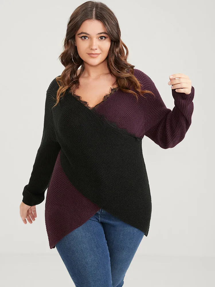 Colorblock Contrast Pointelle Knit Lace Crisscross Knit Top sold by Bloomchic product image thumbnail 2