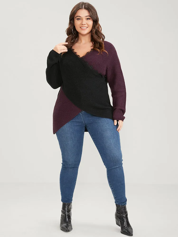 Colorblock Contrast Pointelle Knit Lace Crisscross Knit Top sold by Bloomchic product image thumbnail 5