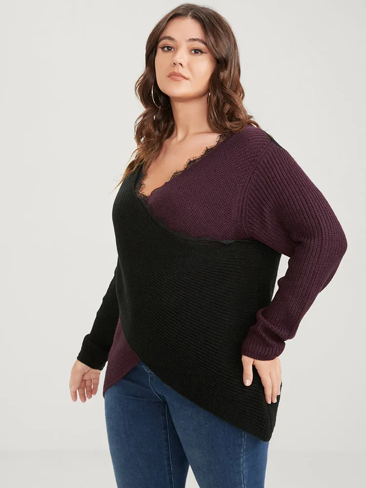 Colorblock Contrast Pointelle Knit Lace Crisscross Knit Top sold by Bloomchic product image thumbnail 4