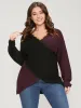 Colorblock Contrast Pointelle Knit Lace Crisscross Knit Top sold by Bloomchic