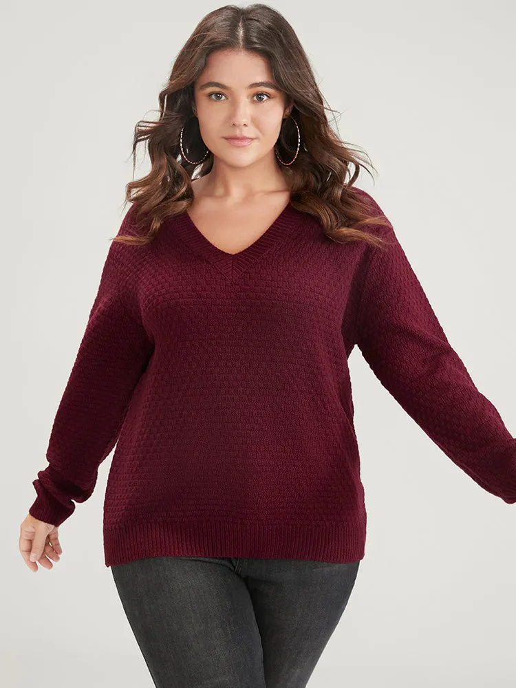 Solid Pointelle Knit V Neck Loose Knit Top sold by Bloomchic product image thumbnail 3
